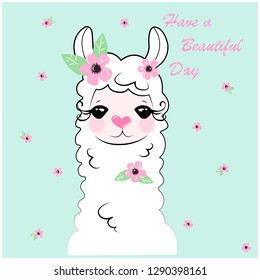 Llama illustration, cute hand drawn elements and design for nursery design, poster, birthday greeting card - Vektör
