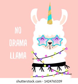 Llama illustration, cute hand drawn elements and design for nursery design, poster, birthday greeting card