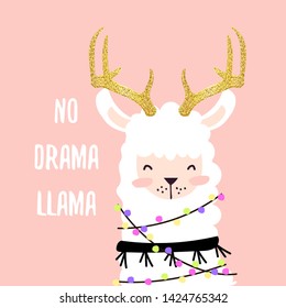 Llama illustration, cute hand drawn elements and design for nursery design, poster, birthday greeting card