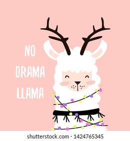 Llama illustration, cute hand drawn elements and design for nursery design, poster, birthday greeting card