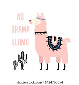 Llama illustration, cute hand drawn elements and design for nursery design, poster, birthday greeting card