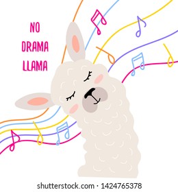 Llama illustration, cute hand drawn elements and design for nursery design, poster, birthday greeting card
