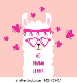 Llama illustration, cute hand drawn elements and design for nursery design, poster, birthday greeting card