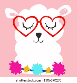Llama and inspirational vector poster. Simple cute white llama drawing with lettering. You are amazing quote with llama.