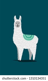 Llama isolated on a dark background. Vector cartoon illustration