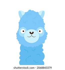 Llama isolated on white. Cartoon character, animal collection. Funny blue alpaca vector illustration