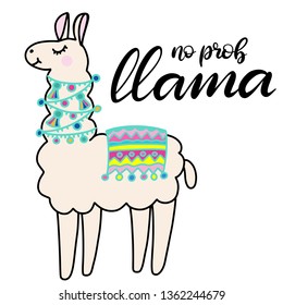 Llama lettering vector illustration in flat style. Hand drawn quote. Design elements for children clothes, baby nursery design, poster, birthday greeting card, party invitation, sale banner. EPS10