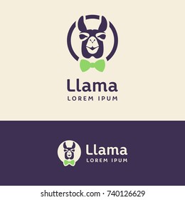 llama logo in a circle with a bow on the neck