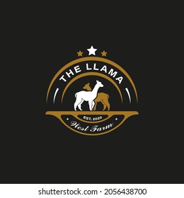 Llama Logo Vintage. With llama, or alpaca icon symbol. Retro, classic, premium, and luxury farm logo design vector