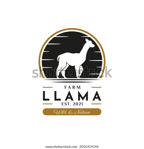 Llama Logo\
Vintage. With llama, or alpaca icon symbol. Retro, classic,\
premium, and luxury farm logo design\
vector