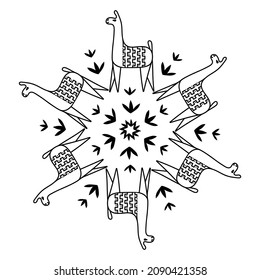 llama mandala. Vector Illustration. Hand drawn Coloring page