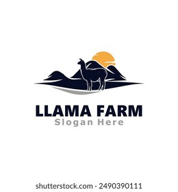 Llama with Mountain Logo Design Vector Template