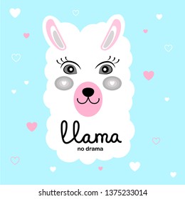 llama no drama graphic vector postcard