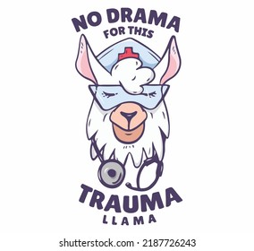 llama nurse in headphones vector print