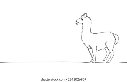 Llama one line continuous. Line art concept animal banner. Outline vector illustration.