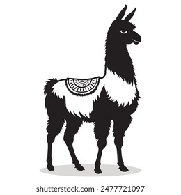 Llama outline and symbols. Dark level variety basic exquisite white foundation Llama animal vector and silhouette icon.