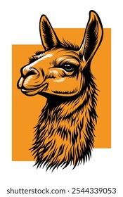 Llama Portrait with Bold Yellow Background - Flat Vector Illustration