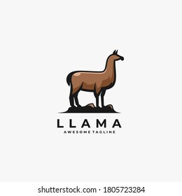 Llama Pose Illustration Vector Logo.
