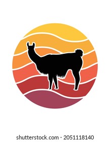 Llama Retro Sunset Design template. Vector design template for logo, badges, t-shirt, POD and book cover. Isolated white background.