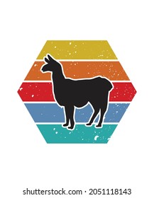 Llama Retro Sunset Design template. Vector design template for logo, badges, t-shirt, POD and book cover. Isolated white background.