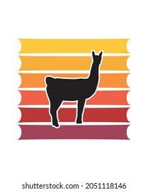 Llama Retro Sunset Design template. Vector design template for logo, badges, t-shirt, POD and book cover. Isolated white background.