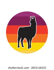 Llama Retro Sunset Design template. Vector design template for logo, badges, t-shirt, POD and book cover. Isolated white background.