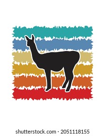 Llama Retro Sunset Design template. Vector design template for logo, badges, t-shirt, POD and book cover. Isolated white background.