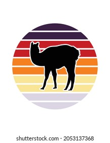 Llama Retro Sunset Design template. Vector design template for logo, badges, t-shirt, POD and book cover. Isolated white background.