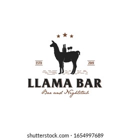 The llama retro vintage logo, beer and wine company / bar and nightclub