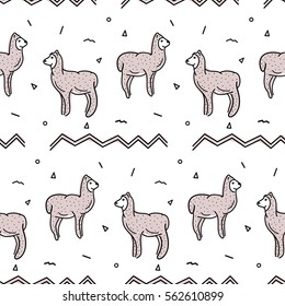 Llama seamless creative pattern on white background. Repeating vector illustration.
