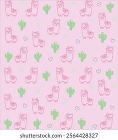 Llama Seamless Pattern with Cactus