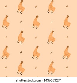 Llama seamless pattern. Colorful vector flat illustration. Scandinavian illustration. Cute animal