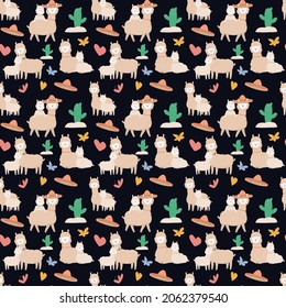 Llama Seamless Pattern Design . Vector Illustration.