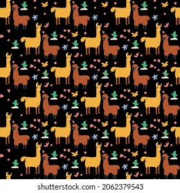 Llama Seamless Pattern Design . Vector Illustration.