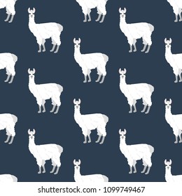 Llama seamless pattern on the blue background. Vector illustration