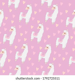 llama seamless pattern on the pink background