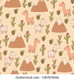 Llama seamless pattern. Llama surface pattern design. Vector