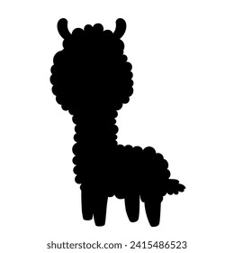 Llama Silhouette. Alpaca animal black hand drawn. Vector illustration