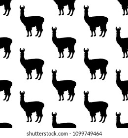 Llama silhouette seamless pattern on the white background. Vector illustration