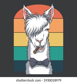 llama smoking retro vector illustration for your company or brand