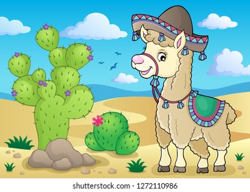 Llama in sombrero theme 2 - eps10 vector illustration.