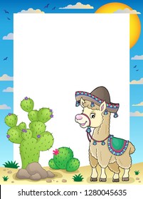 Llama in sombrero theme frame - eps10 vector illustration.