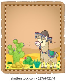 Llama in sombrero theme parchment 1 - eps10 vector illustration.