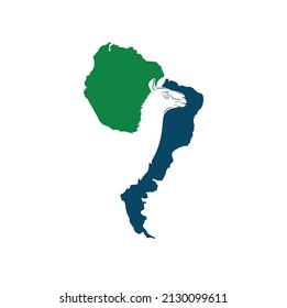 llama and south america map, vector art.