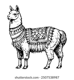 Llama standing calmly with a neutral expression