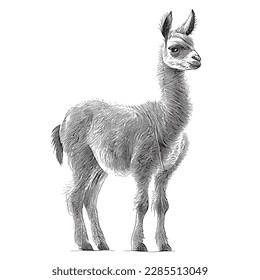 Llama standing sketch hand drawn in doodle style illustration