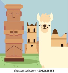 llama statue and church in bolivia culture