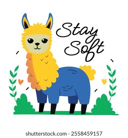 Llama with stay soft text, flat sticker  
