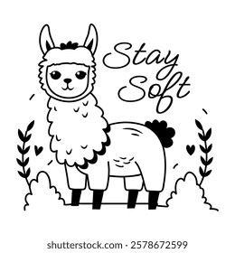 Llama with stay soft text, glyph sticker  

