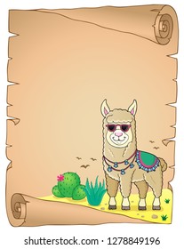 Llama with sunglasses theme parchment 2 - eps10 vector illustration.